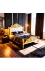 Cama barroca piel blanca con piedras preciosas y madera de oro