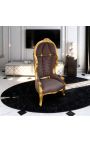 Großportierstuhl im Barockstil, taupefarbener Samt und Goldholz - 5