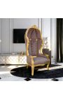 Silla de estilo barroco de gran porter taupe terciopelo y madera de oro - 4