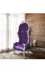 Cadeira estilo barroco de grande porte de veludo roxo e madeira de prata - 6