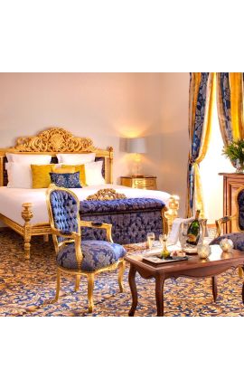 Μπαρόκ τρυγών Louis XV Μπλε σατέν "Gobelins" ύφασμα και χρυσό ξύλο