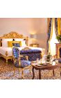 Barok bed blauw "Gobelins" satinweefsel en gouden hout