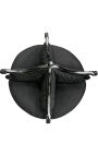 Barokové kreslo Borne čierna zamatová látka a lesklé čierne drevo