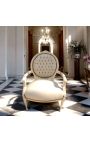 Barokowy fotel Louis XVI styl medalion beżowy skóra i beżowy drewno - 14