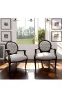 Sillón barroco Louis XVI Terciopelo gris de estilo y madera mate negra. - 13