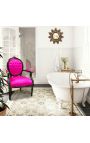 Fotoliu baroc Louis XVI Fuchsia Fabric și lemn negru lucios - 5