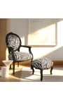 Barok fodskammel Louis XV zebra stof og sort træ