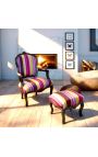 Baroc taburet Louis XV Stripele multicolore și lemn negru lucios - 5