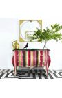 Cassettiera barocca Louis XV Stili strisce multicolori, 2 cassetti e bronzi d'argento