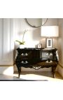 Comò barocco di stile Louis XV Black 2 cassetti e bronzi d'argento