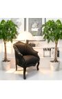Sillón de Bergere Louis XV estilo con terciopelo negro y madera negra - 11