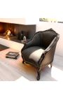 Křeslo Bergere Louis XV styl s černým sametem a černým dřevem - 14