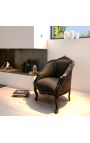 Poltrona de Bergere Louis XV estilo com veludo preto e madeira preta - 13