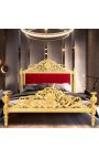 Baroque bed burgundy red velvet fabric and gold wood