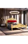 Baroque bed burgundy red velvet fabric and gold wood