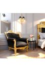 Armchair "hercegnő" Baroque stílus fekete bársony és arany fa - 16
