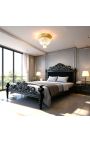 Letto barocco con tessuto di velluto nero con strass e legno laccato nero.