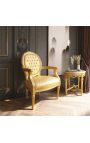Barockfåtölj Louis XVI stil guld satine tyg och gyllene trä - 15