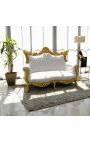Barroco rococo 2 sofá de cuero blanco y madera de oro - 4