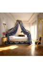 Barokni krovni krevet sa zlatnim drvetom i plavim "Zvezde" satinska tkanina