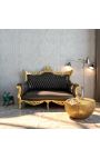 Барочный рококо 2 местный черный кожзам и золотой дровяной диван - 8