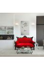 Barroco Rococo 2 Seater Sofá Veludo Vermelho e Wood Negro Brilhante - 3