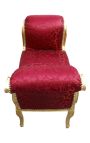 Baroque bench Louis XV style red satine fabric and gold wood - 10