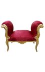 Banc barroc Louis XV Teixit de teatre satí vermell i fusta d'or - 1