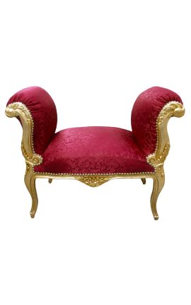Бароков пейка Louis XV стил червена сатана тъкан и златно дърво