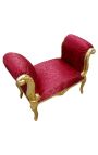 Barockbänk Louis XV Stil röd satine tyg och guld trä - 9