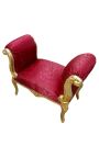 Banc barroc Louis XV Teixit de teatre satí vermell i fusta d'or - 8