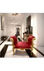 Baroque bench Louis XV style red satine fabric and gold wood - 7
