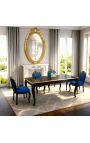 Наполеон III Стиль столовой стул Boulle Marskgy Blue Velvet и черная древесина