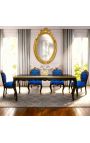 Mesa de comedor barroca de madera lacada en negro con borde dorado