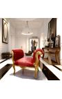 Baroque bench Louis XV style red satine fabric and gold wood - 6
