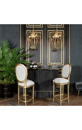 Sedia Louis XVI Stile in similpelle bianca e legno d'oro - 2