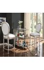 Bar chair Louis XVI style white leatherette and silver wood - 3