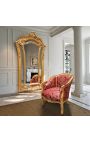 Stor bergere fotolstol Louis XV stil röd "Gobeliner" satinväv och guldträ - 15
