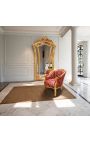 Stor bergere armstol Louis XV stil rød "Gobelins" satin vev og gull tre - 16