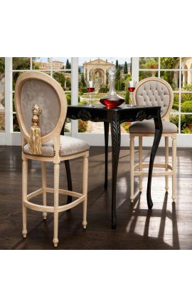 Scaun Louis XVI Stil cu tasina bej de catifea si lemn de catifea - 2