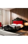Barockbett mit rotem Samtstoff und schwarz lackiertem Holz.
