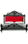 Letto barocco con tessuto di velluto rosso e legno laccato nero.
