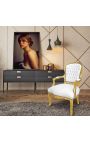 Baroko fotelis Louis XV Stilius baltos odos odos su rhinestones ir aukso mediena
