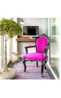 Fåtölj barock rokokostil fuchsiatyg och svart trä - 11