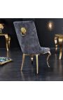 Conjunt de 2 cadires barrocs contemporànies de vellut gris i acer daurat