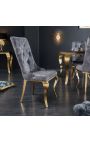Set 2 scaune baroc contemporan din catifea gri si otel auriu