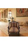 Bergere-stol Louis XV stil med leopardvæv og glødende sort træ - 13