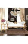 Barokk Napoleon III stiilis medaljondiivan valge kunstnahast ja lehtkuldpuidust - 15