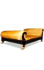 Empire style bed with satine gold fabric and black lacquered wood