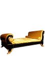 Empire style bed with satine gold fabric and black lacquered wood
